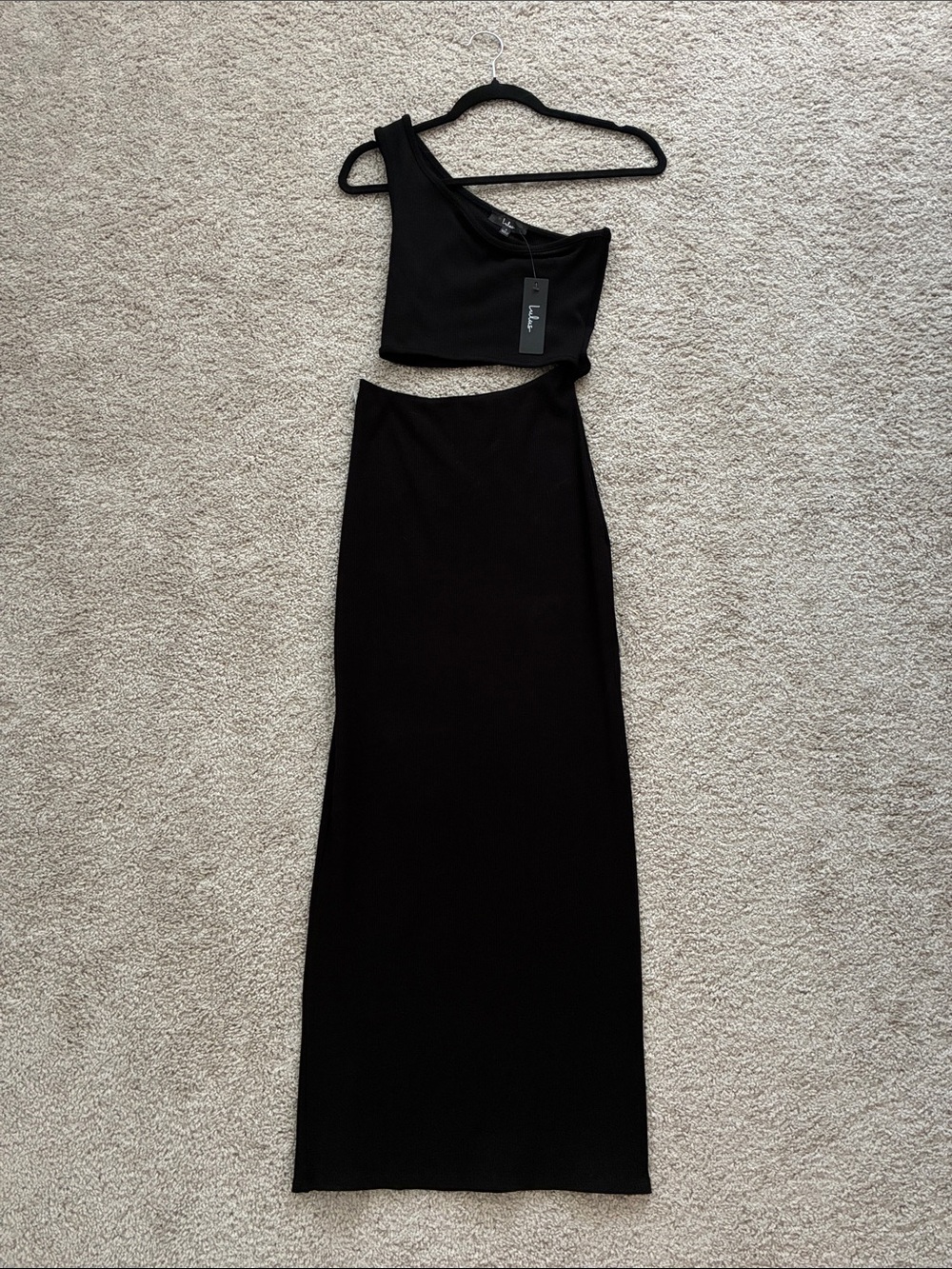Lulus Black One-Shoulder Top with Maxi Skirt Set